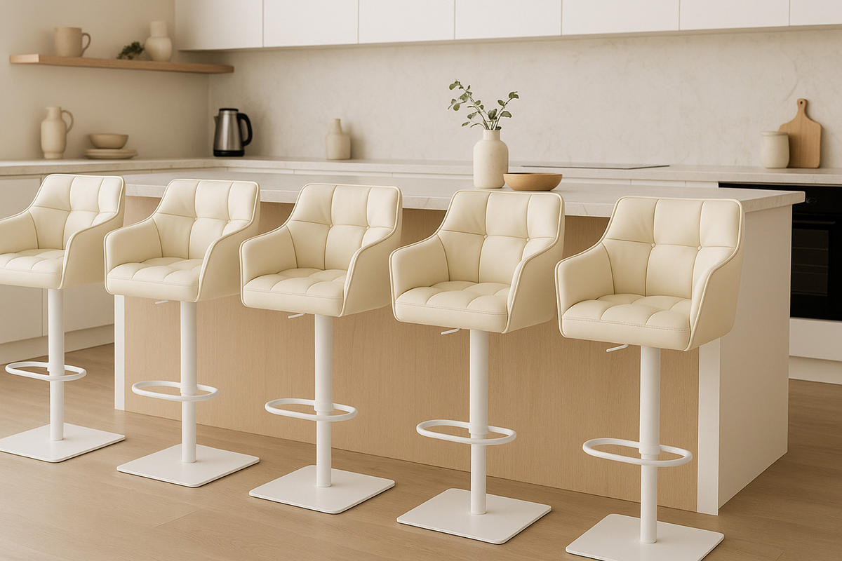 BARHOCKER 2er Set Damaskus Kunstleder weiß creme - Naturfarben/Weiß, Textil/Metall (64/110/48cm) - TPFLiving