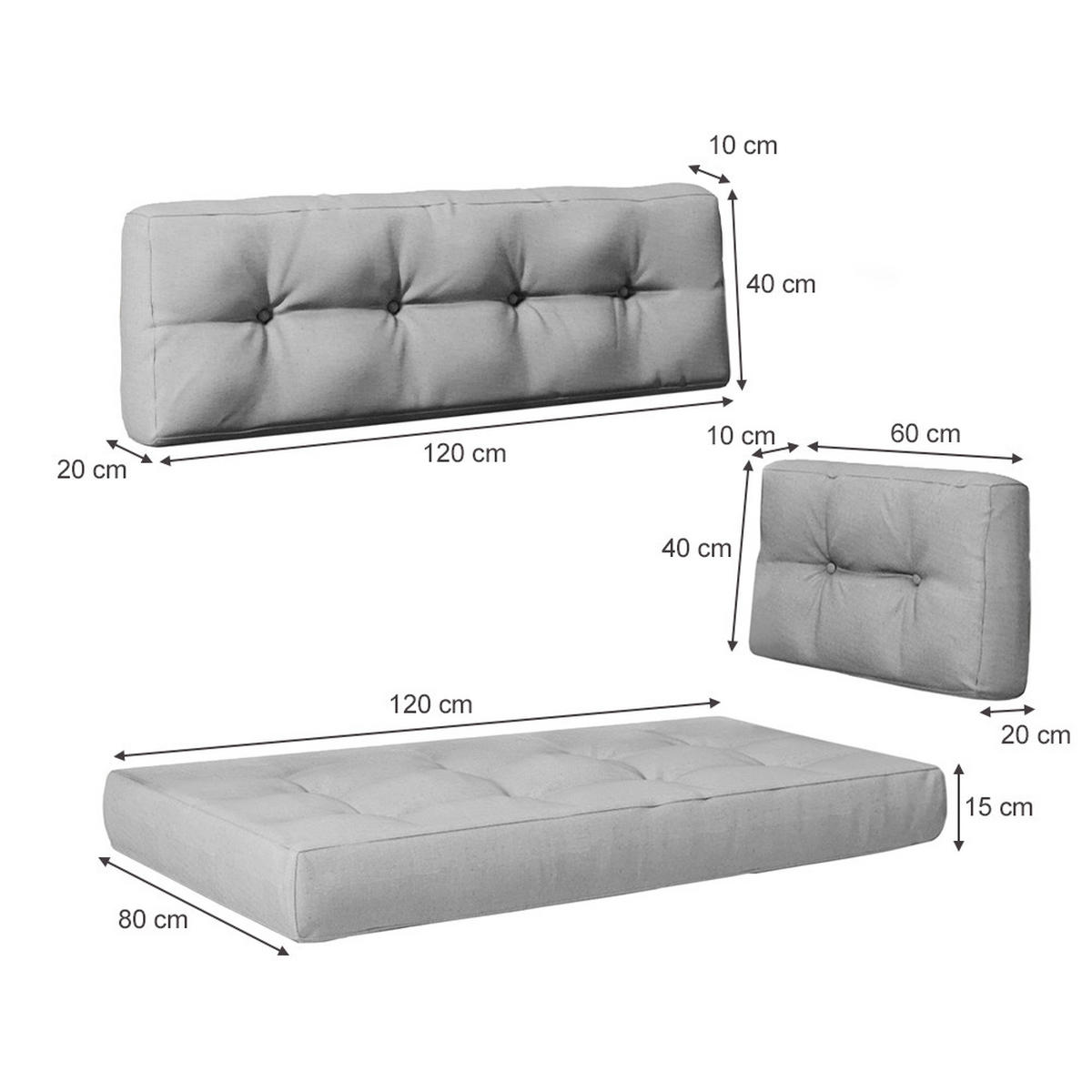 PALETTENKISSEN SET, Grau, 3 Teile - Grau, Textil (120/15/15cm) - Vicco