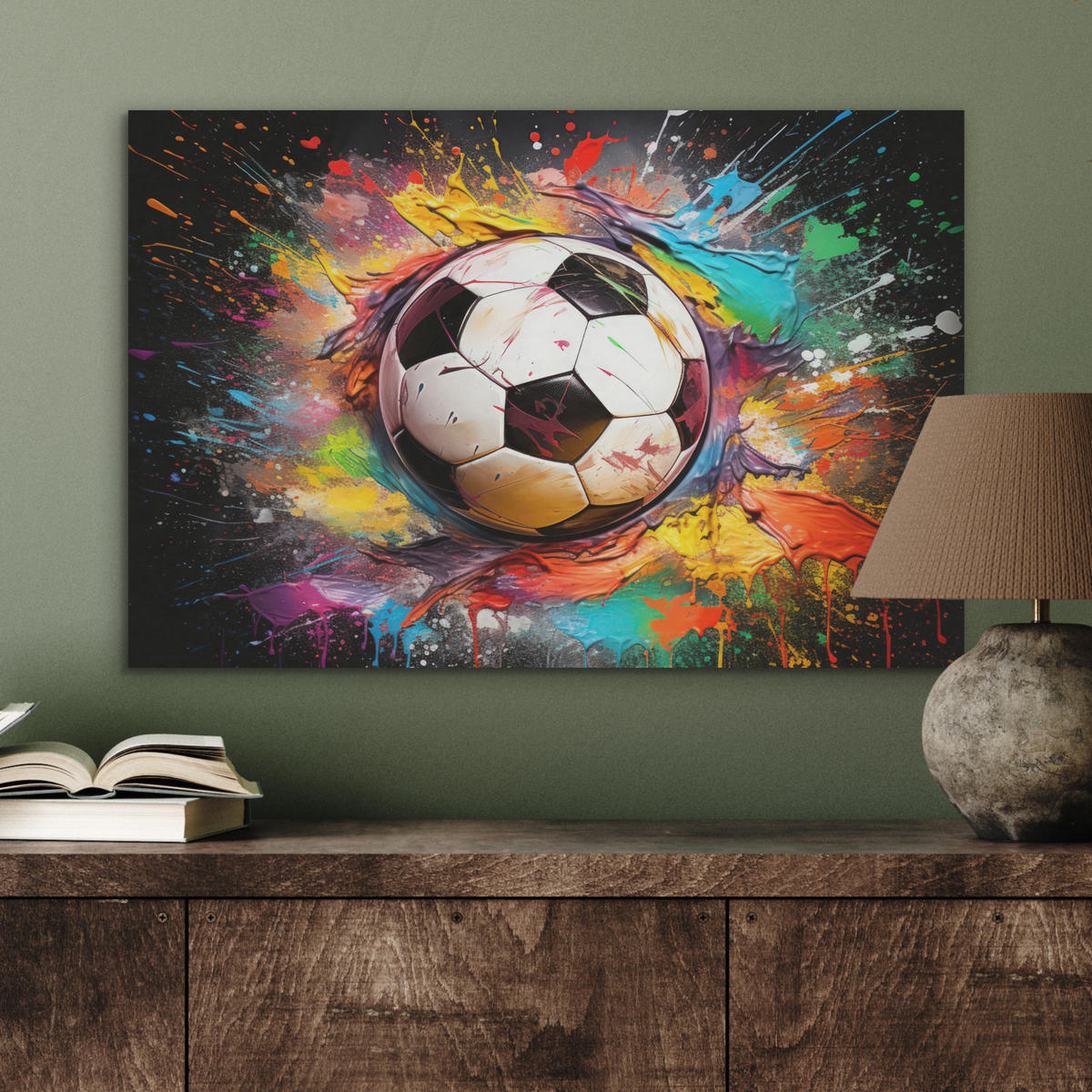 AKUSTIKBILD Fußball - Farbe - Farben - Schwarz - Weiß Wanddeko 70x50 cm - Weiß, Kunststoff (70/50/0.9cm) - MuchoWow