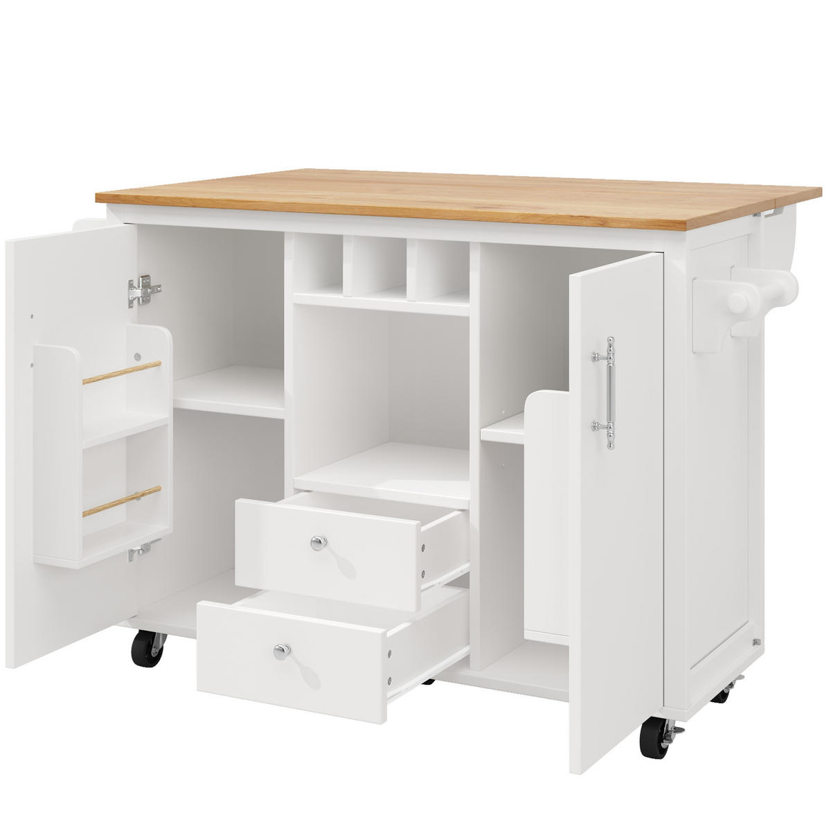 KÜCHENINSEL 137,9/92,2/73 cm Weiß aus MDF und Metall mit klappbarer Arbeitsplatte - Weiß, Holzwerkstoff (73/92.5/137.9cm) - OKMYHOME