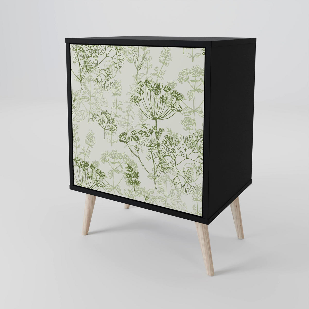 SIDEBOARD FENNEL BALDACHIN, Schwarz, 57,5x42x67,5 cm, Schwarze Metall-Rahmenfüße - Multicolor/Schwarz, Holzwerkstoff/Metall (57.5/67.5/42cm) - SpaceRebels