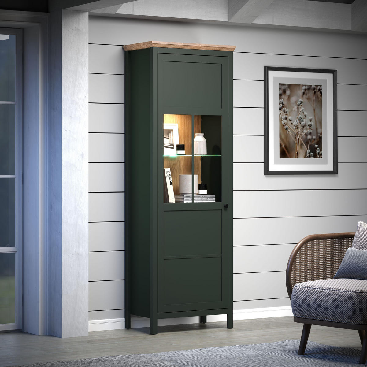 VITRINE Stanton Grün - Grün, Holzwerkstoff (69/69/198cm) - Trendteam