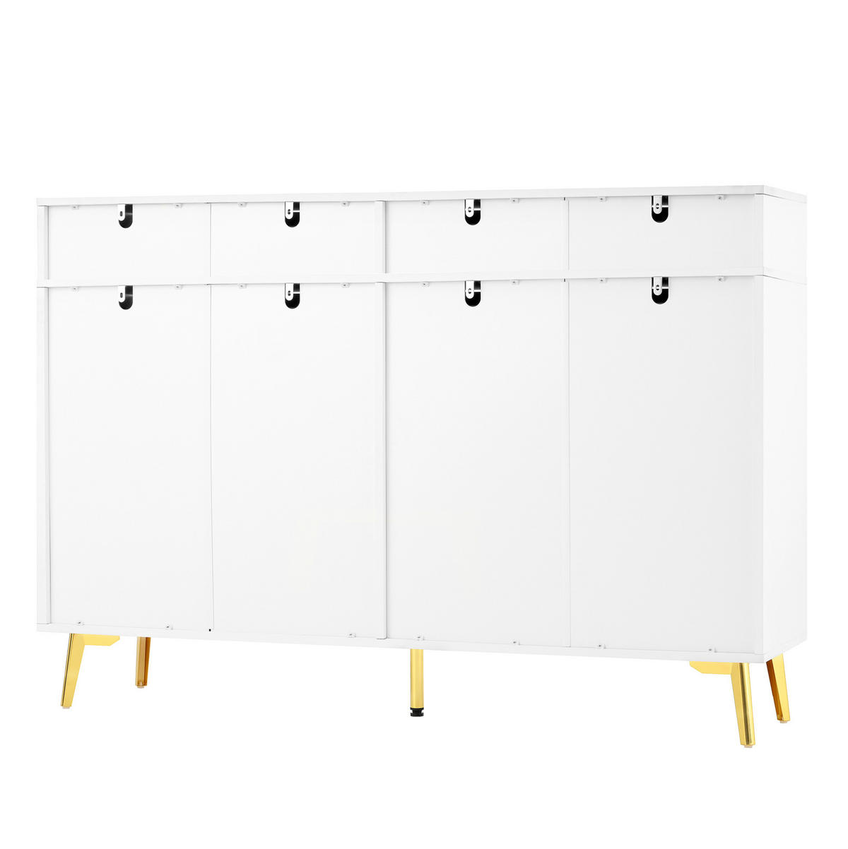 SIDEBOARD 140/38/82 cm mit 4 Türen & 4 Schubladen in Weiß mit Goldakzenten - Weiß, Holzwerkstoff (140/82/38cm) - BEAOK