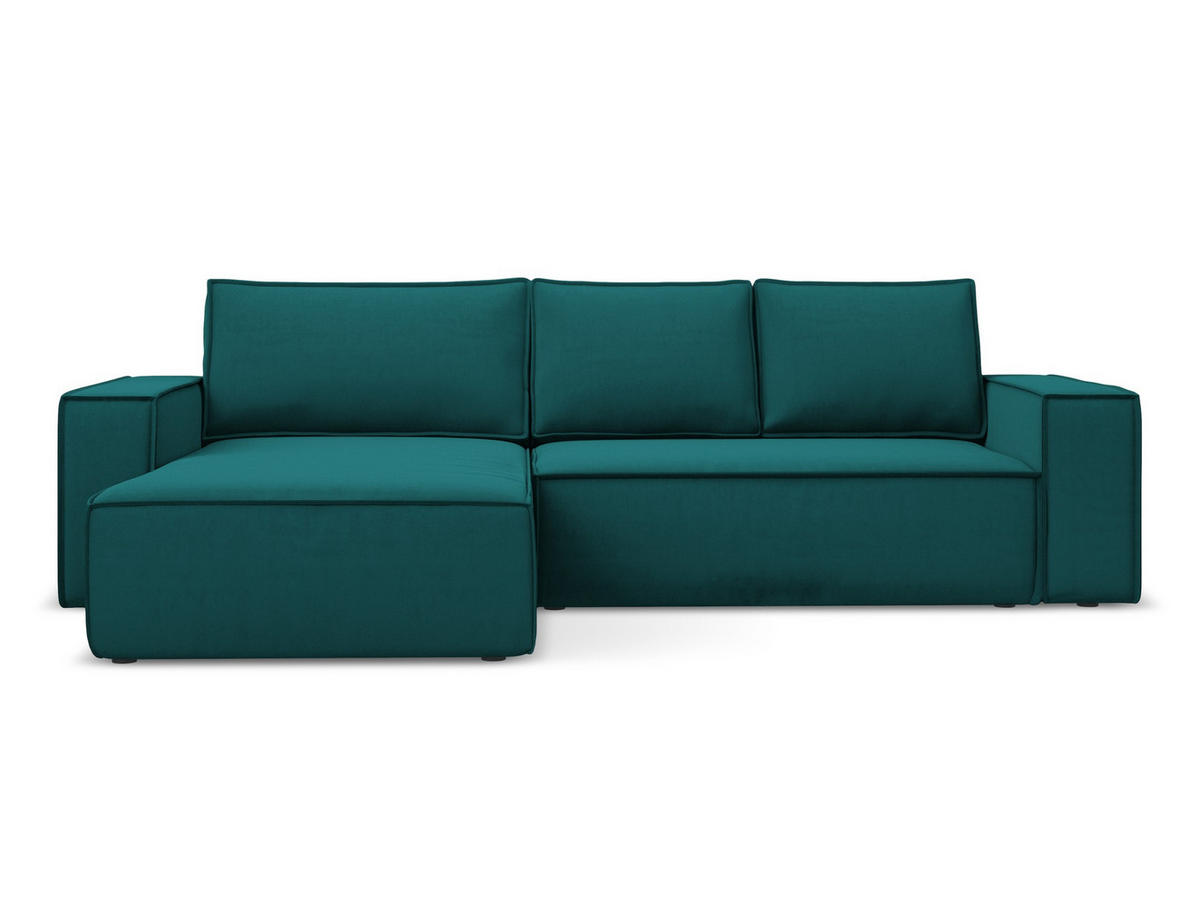 ECKSOFA mit Schlaffunktion Samt Stoff Blau - Blau/Petrol, Kunststoff/Textil (185/290cm) - Makamii