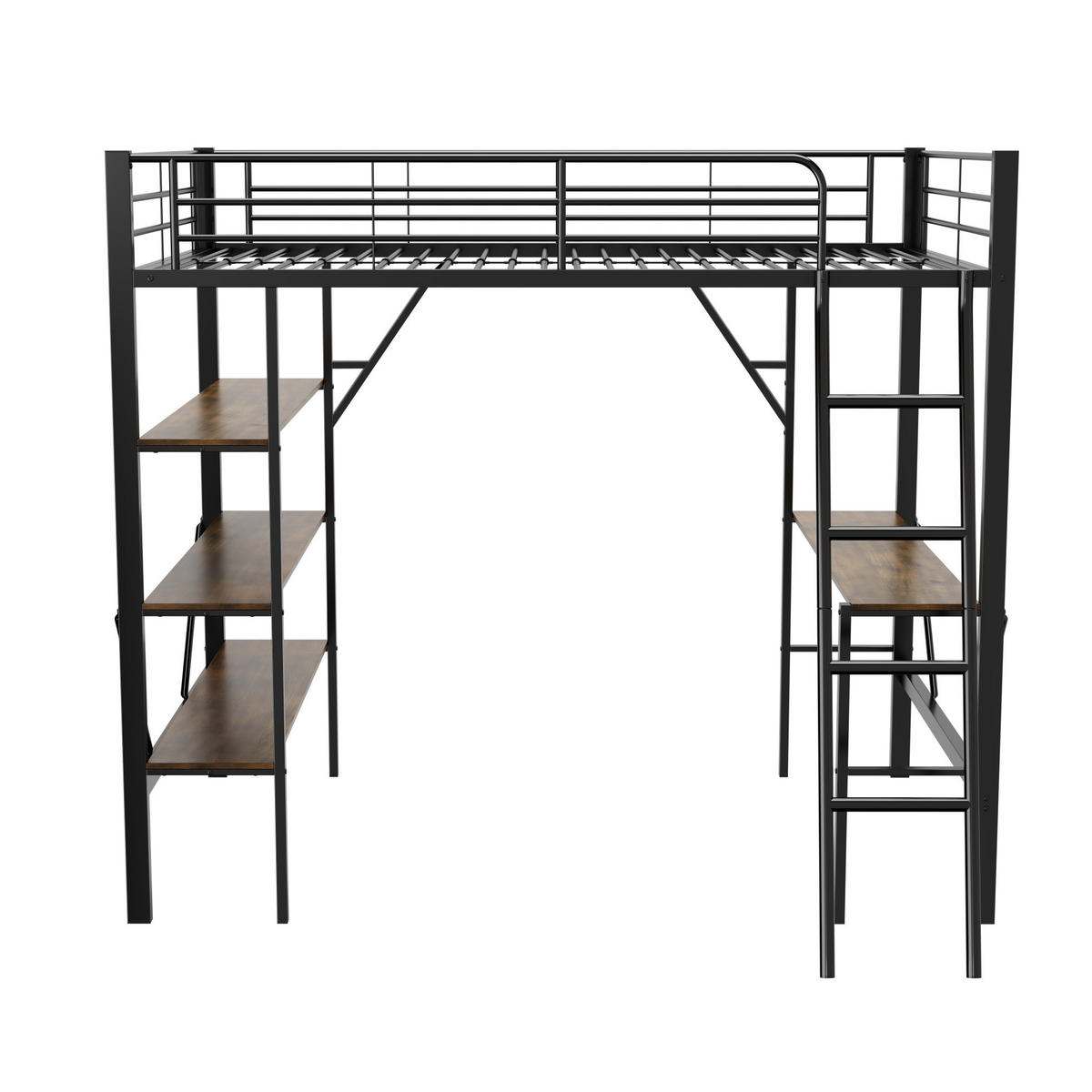 POSCHODOVÁ posteľ 90/200 cm čierna z kovu a MDF s písacím stolom a tromi policami - čierna, kov (90/200cm) - OKWISH