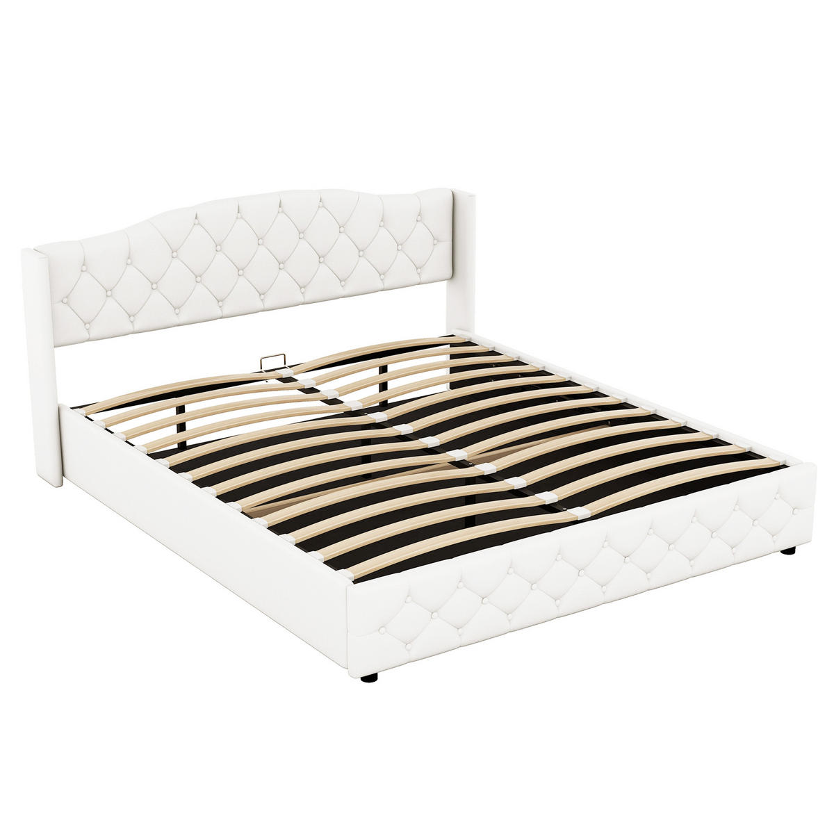 POLSTERBETT 180/200 cm Beige mit Stauraum und hydraulischem Bettkasten aus Leinen - Beige, Textil (180/200cm) - OKWISH