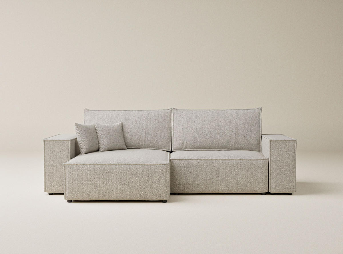 ECKSOFA MIT SCHLAFFUNKTION Zaya Beige Webstoff - Schwarz/Grau, Holz/Holzwerkstoff (255/148cm) - Maison de Reve