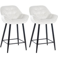 BARHOCKER 2er Set Samt cremeweiß - Schwarz/Weiß, Textil/Metall (54/103/57.5cm) - CLP