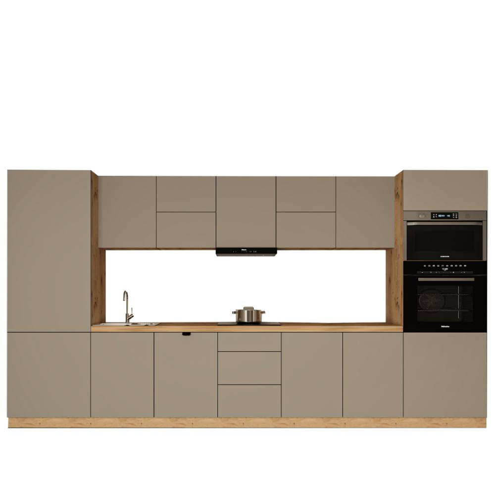 KÜCHENZEILE 420 cm - Langen KL12-M420 - in Beige / Matt - Beige, Holz (420/212/58cm)