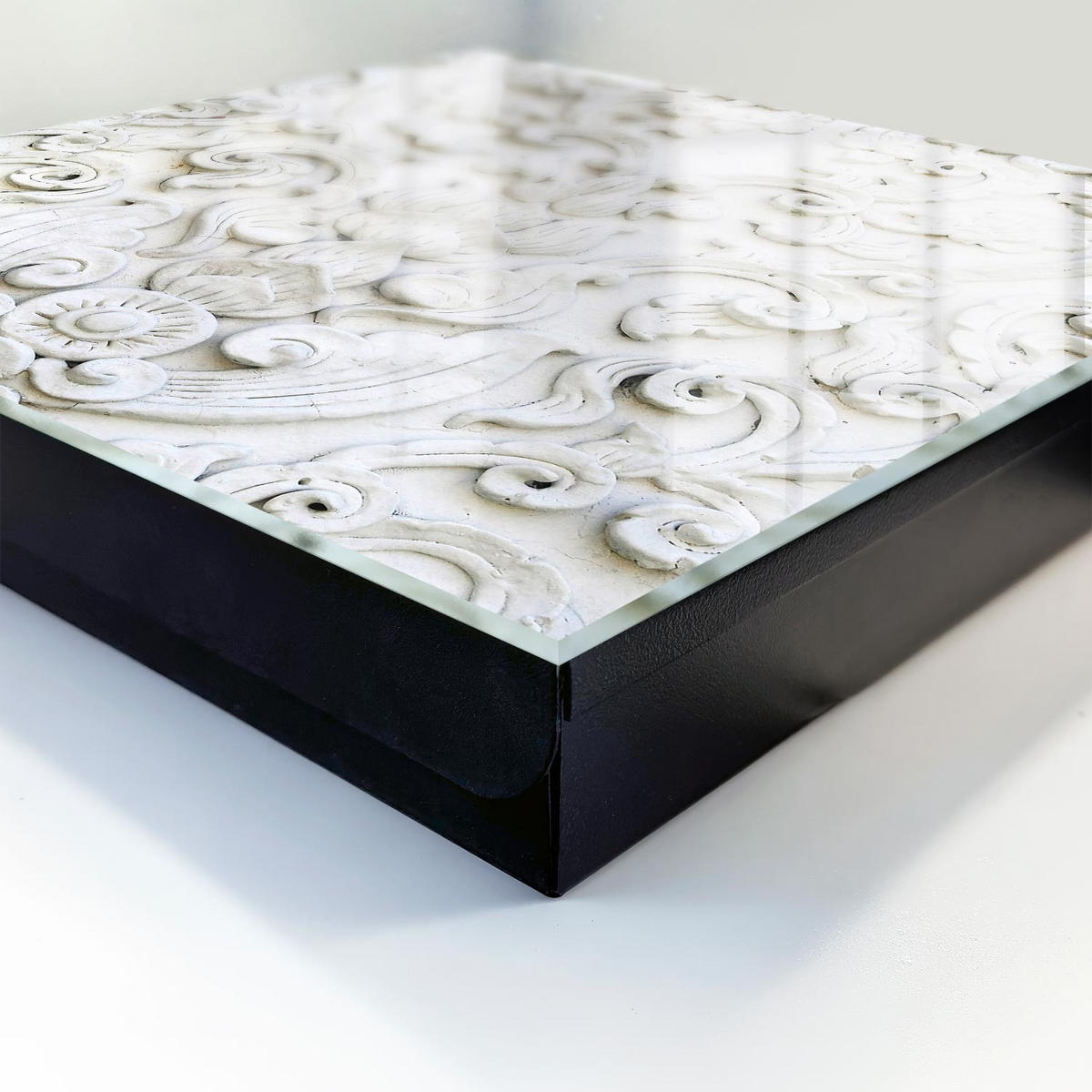 SCHLÜSSELBOX Schwarz 30x30 cm- Türöffnung nach rechts - Weiße Ornamente - Weiß, Metall (30/30/5cm) - TULUP