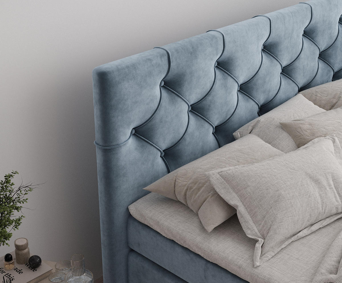 BOXSPRINGBETT Hugo Blau Grau 160/200 cm - Blaugrau/Schwarz, Holz/Holzwerkstoff (160/200cm) - Maison de Reve