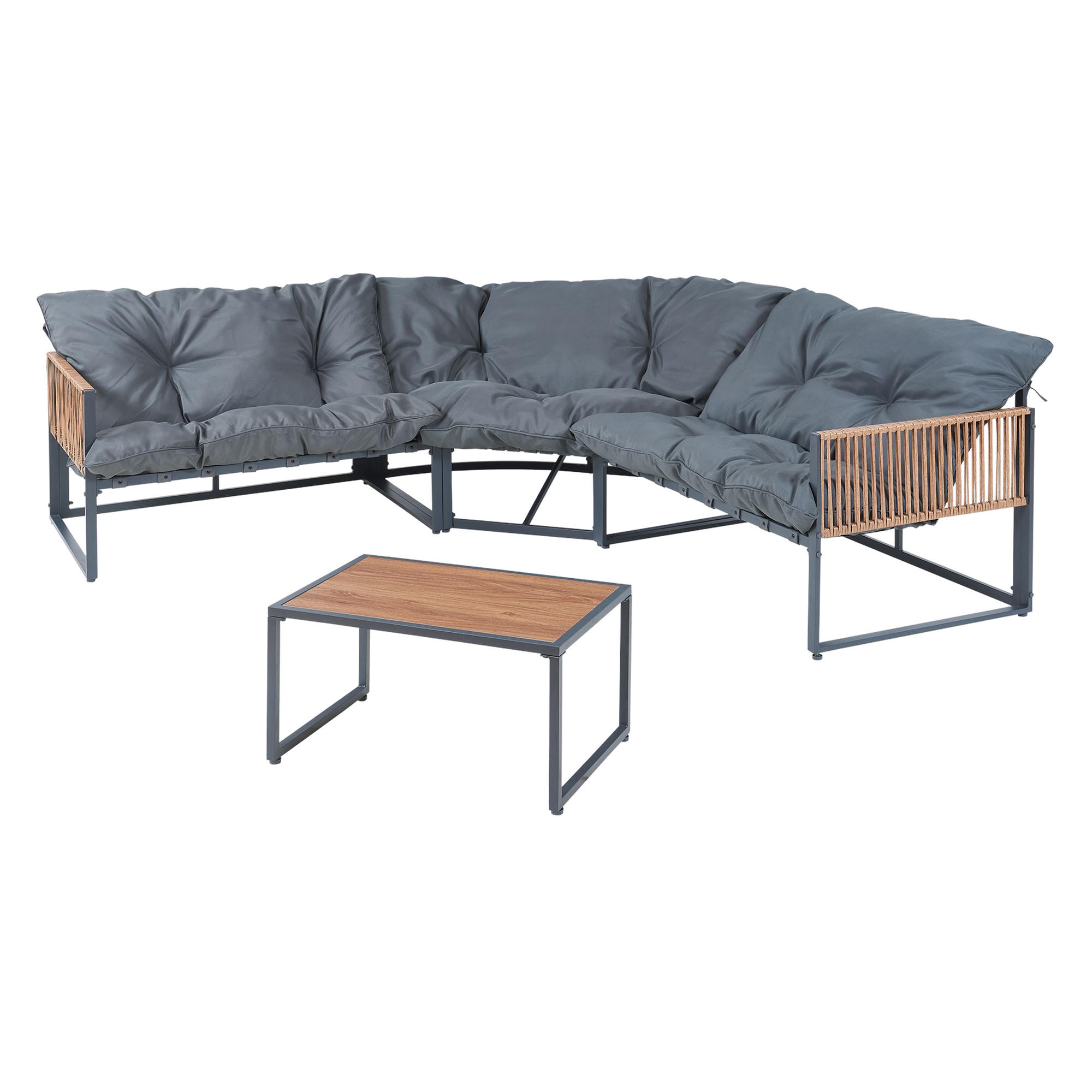 GARTENMÖBEL-SET 4 TLG. Karg - Dunkelgrau/Eichefarben, Kunststoff/Metall - casa.pro