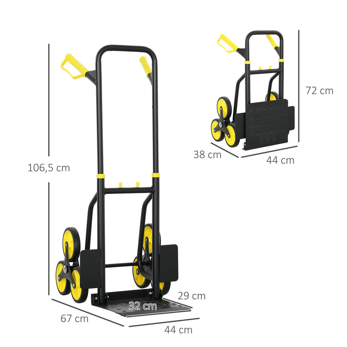 TREPPENSACKKARREN DE-18162 120 kg, 6-Rollen, klappbar Gelb - Gelb, Metall (44/67/106.5cm) - ComfortXL