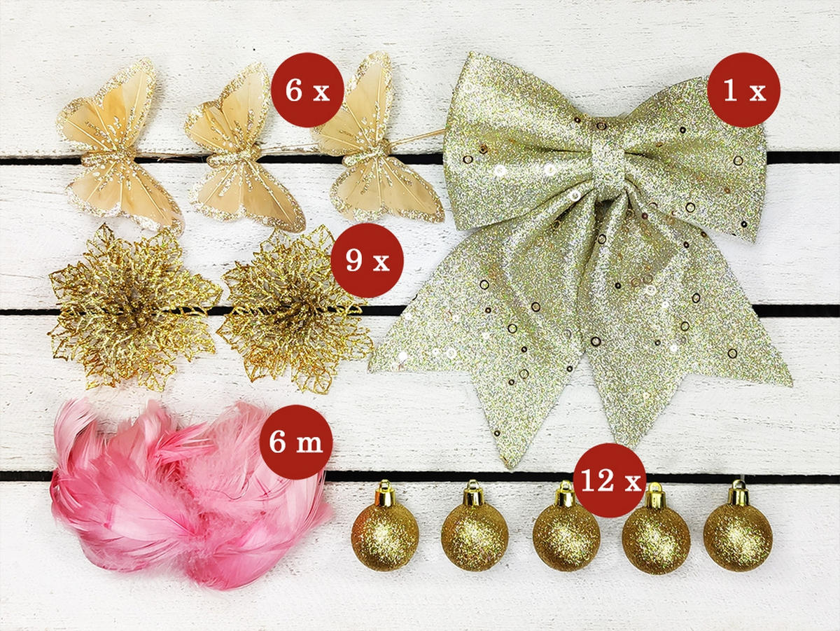 LAALU WEIHNACHTSBAUM geschmückt künstlich HAUCH VON LUXUS 60 cm, mit LED-Beleuchtung im Topf - Champagner/Goldfarben, Kunststoff (60cm) - LAALU