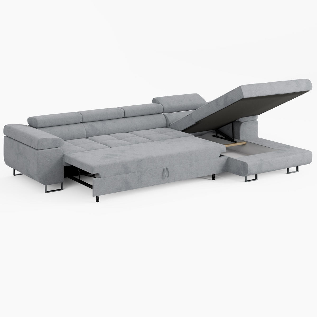 ECKSOFA VEMO CORE PLUS Rechts Dunkelbraun Velours-Stoff mit Schlaffunktion und Bettkasten - Dunkelbraun, Holz/Metall (350/205cm) - Barchello
