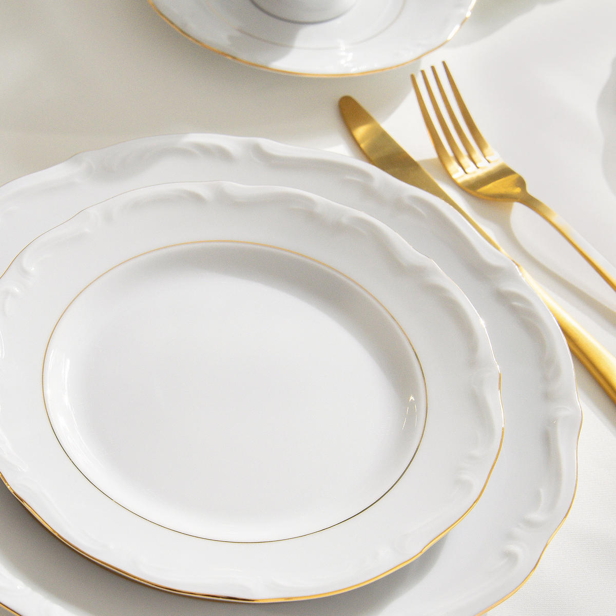 DESSERTTELLER Chodziez MARIA TERESA 6-tlg Porzellan mit Goldrand, Weiß / Gold - Goldfarben/Weiß, Keramik (19cm) - KONSIMO®