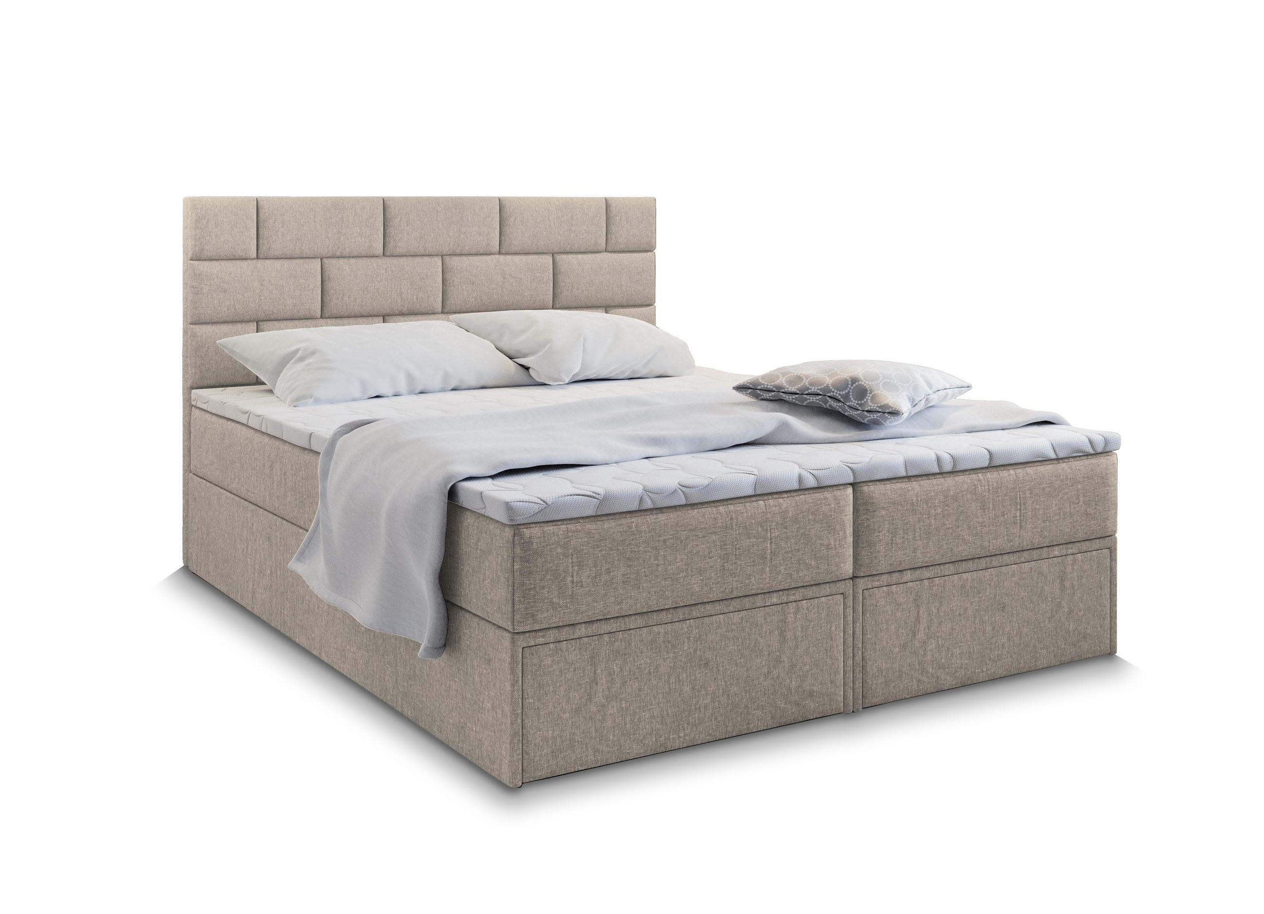 BOXBETT ARINOS 160x200 cm mit Matratze und Topper - Beige - Beige, Holz (160/200cm) - MASSENO