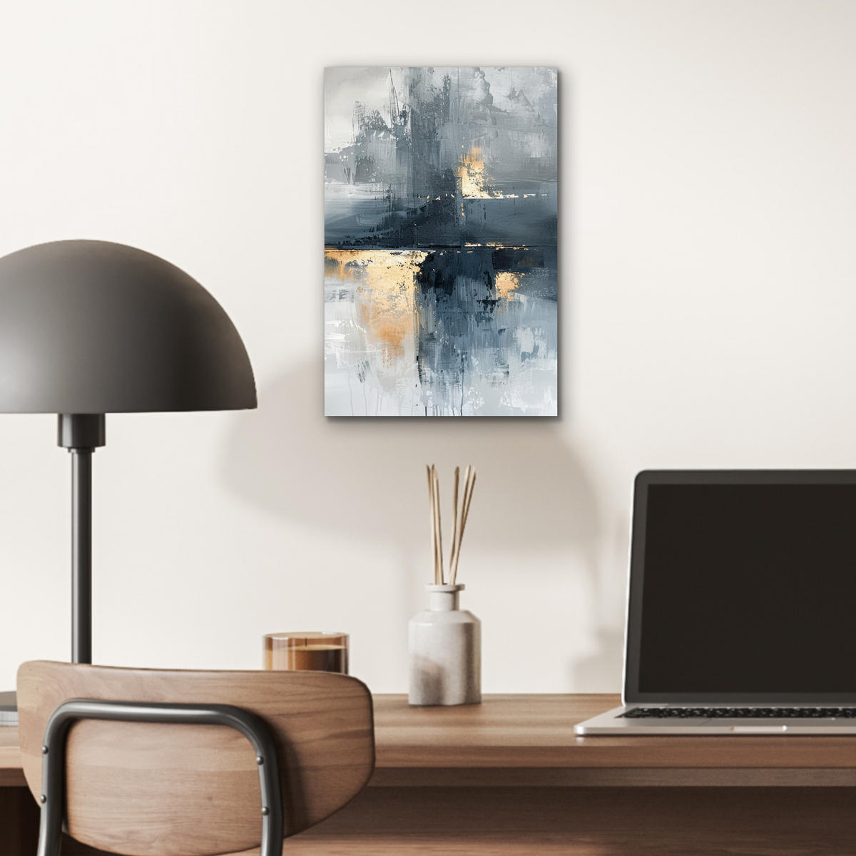 KOVOVÝ OBRAZ Umenie - sivé - zlaté - abstraktné 20x30 cm - tmavosivá, kov (20/30cm) - MuchoWow