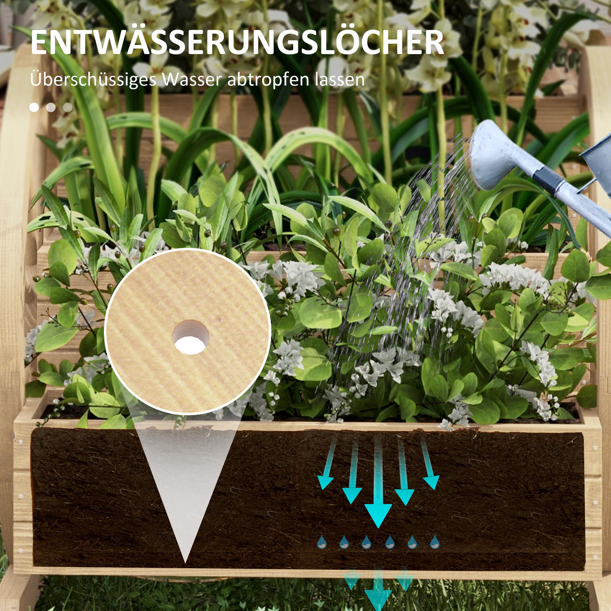 HOCHBEET im Wagenrad-Design Tannenholz 62/61/57 cm - Naturfarben, Holz (61/57/62cm) - Outsunny