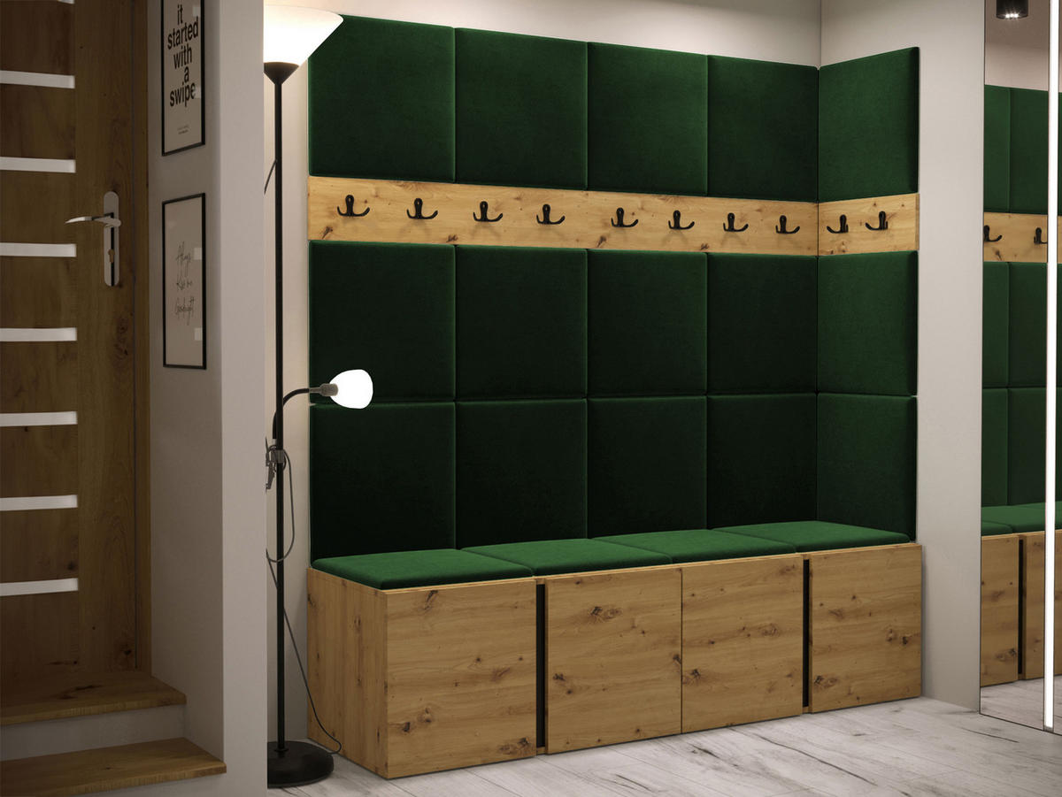 MOBILIER PENTRU HOL Orion II - verde/stejar Artisan, material plastic/compozit lemnos (168/186/46cm) - MIRJAN24