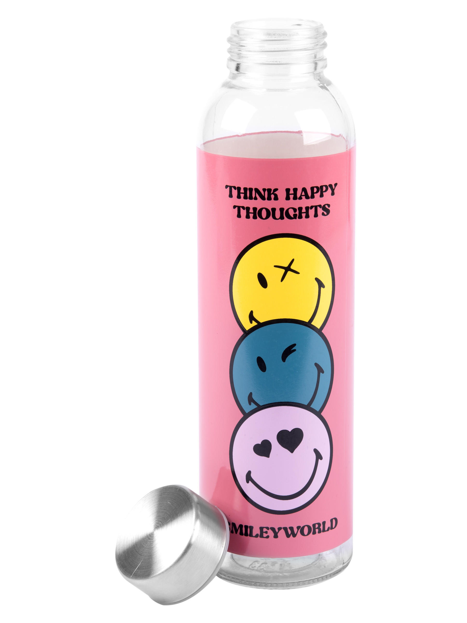 TRINKFLASCHE Smileyworld Smiley Pink 500 ml - Pink, Glas (0.5L) - United Labels