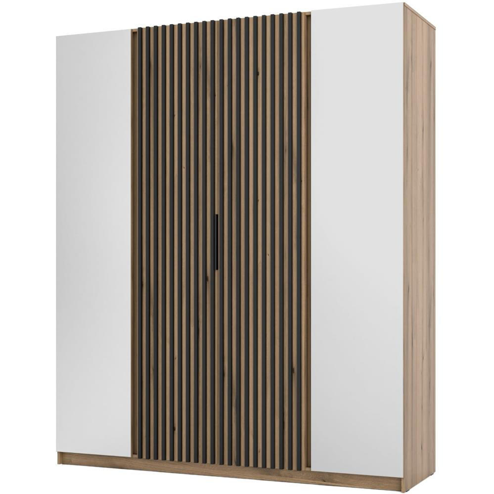 DREHTÜRENSCHRANK Kaya 200/62/239 4-Türig mit zwei Spiegel - Eichefarben/Schwarz, Holzwerkstoff (200/239/62cm) - Beautysofa