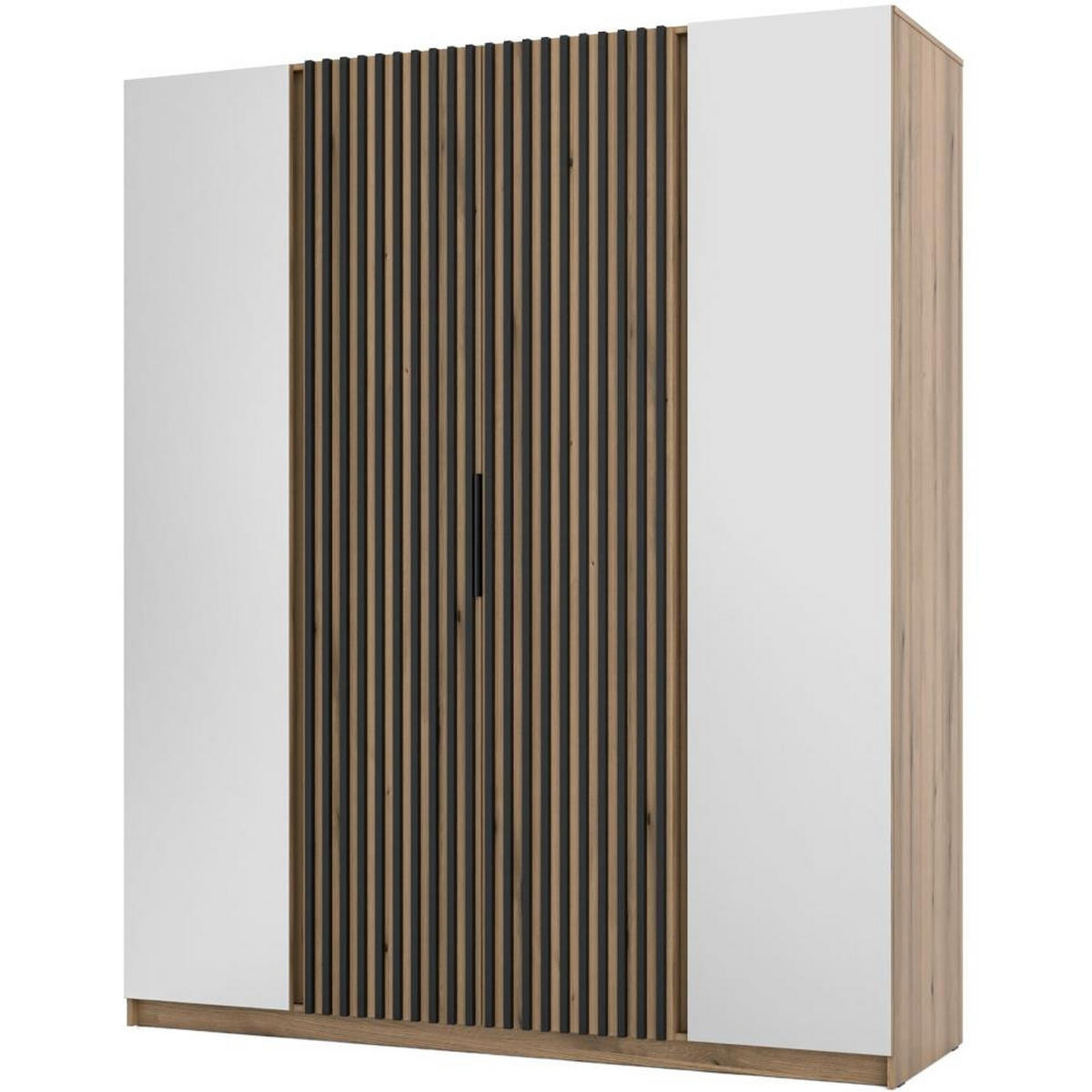 DREHTÜRENSCHRANK Kaya 200/62/239 4-Türig mit zwei Spiegel - Eichefarben/Schwarz, Holzwerkstoff (200/239/62cm) - Beautysofa