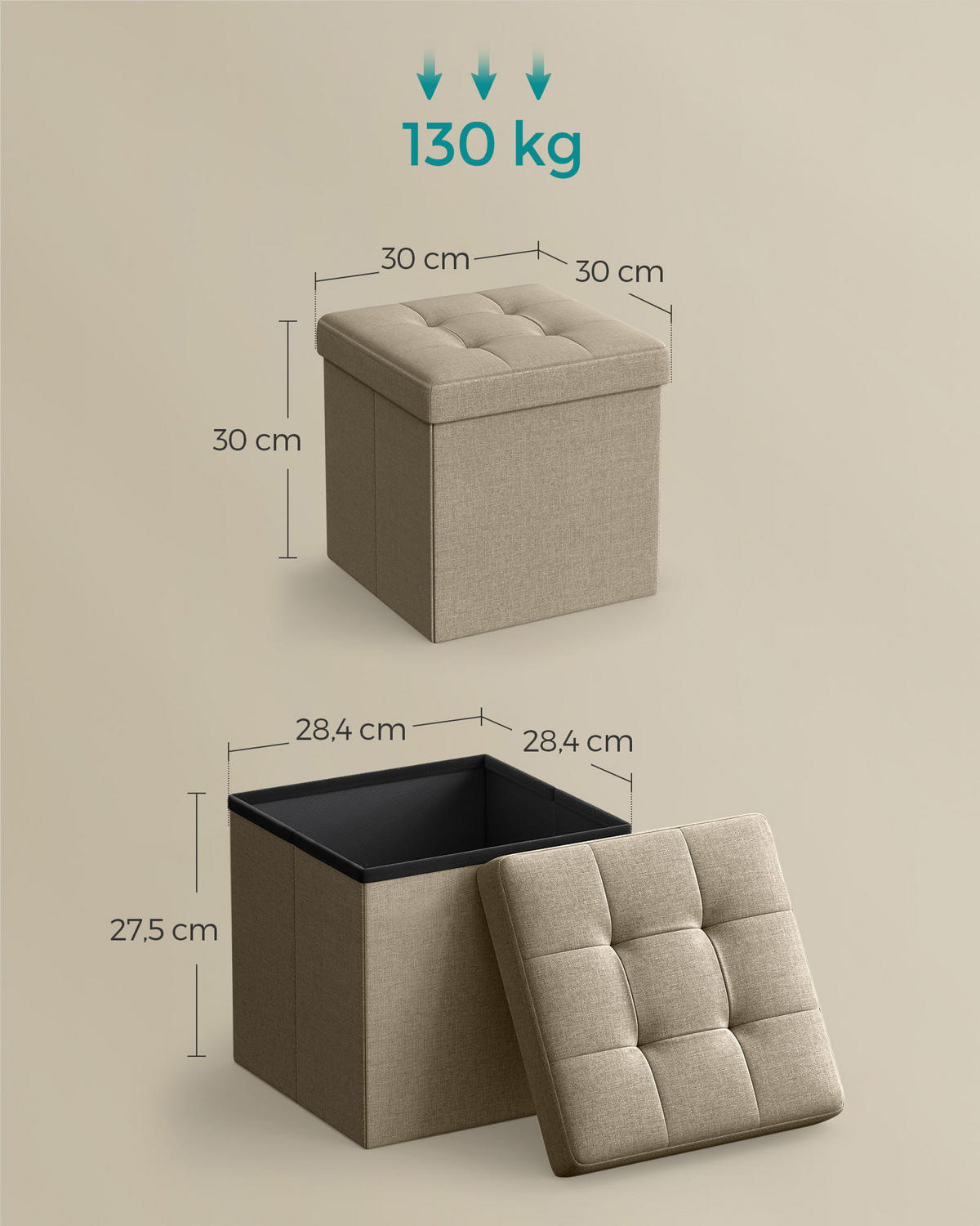 SITZBOX Neutral 30x30 cm mit Stauraum - Naturfarben, Holzwerkstoff (30/30/30cm)