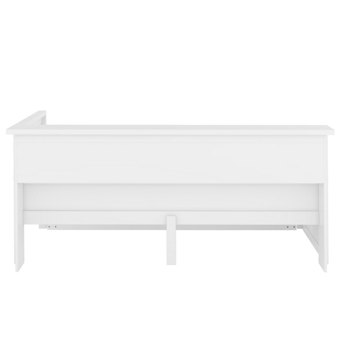 BETT 90/200 cm in Weiß mit Kopfteil, Ausziehbett, Stauraum und LED - Weiß, Holzwerkstoff (90/200cm) - BEAOK
