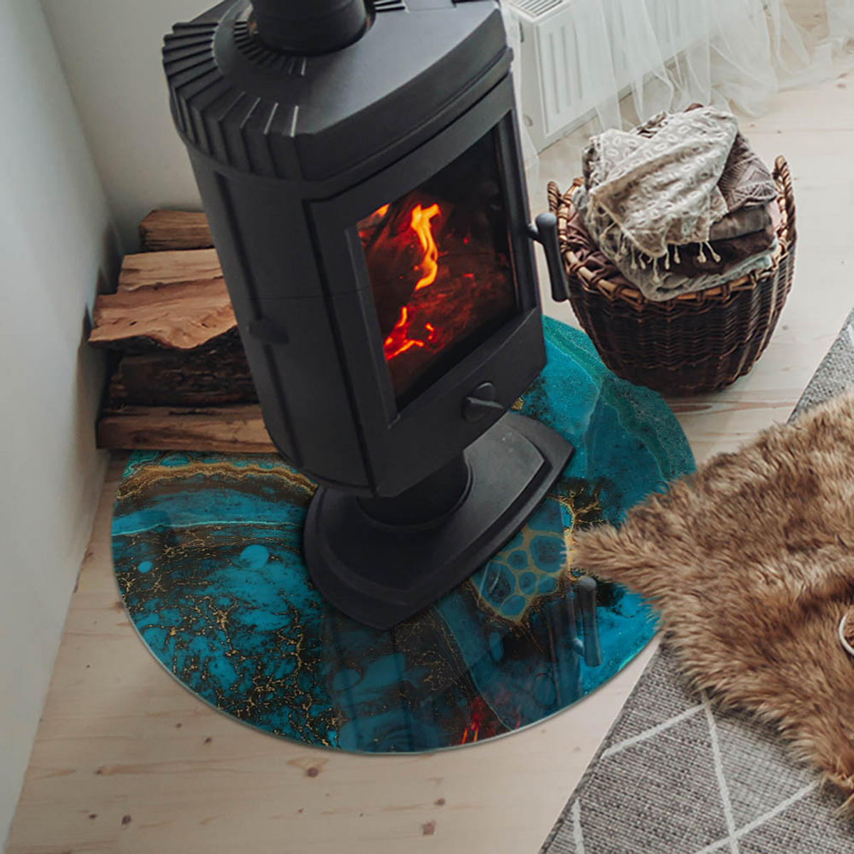 GLASPLATTE für Kamin Ø 70 cm - Türkis, Glas (70/70/0.4cm) - TULUP