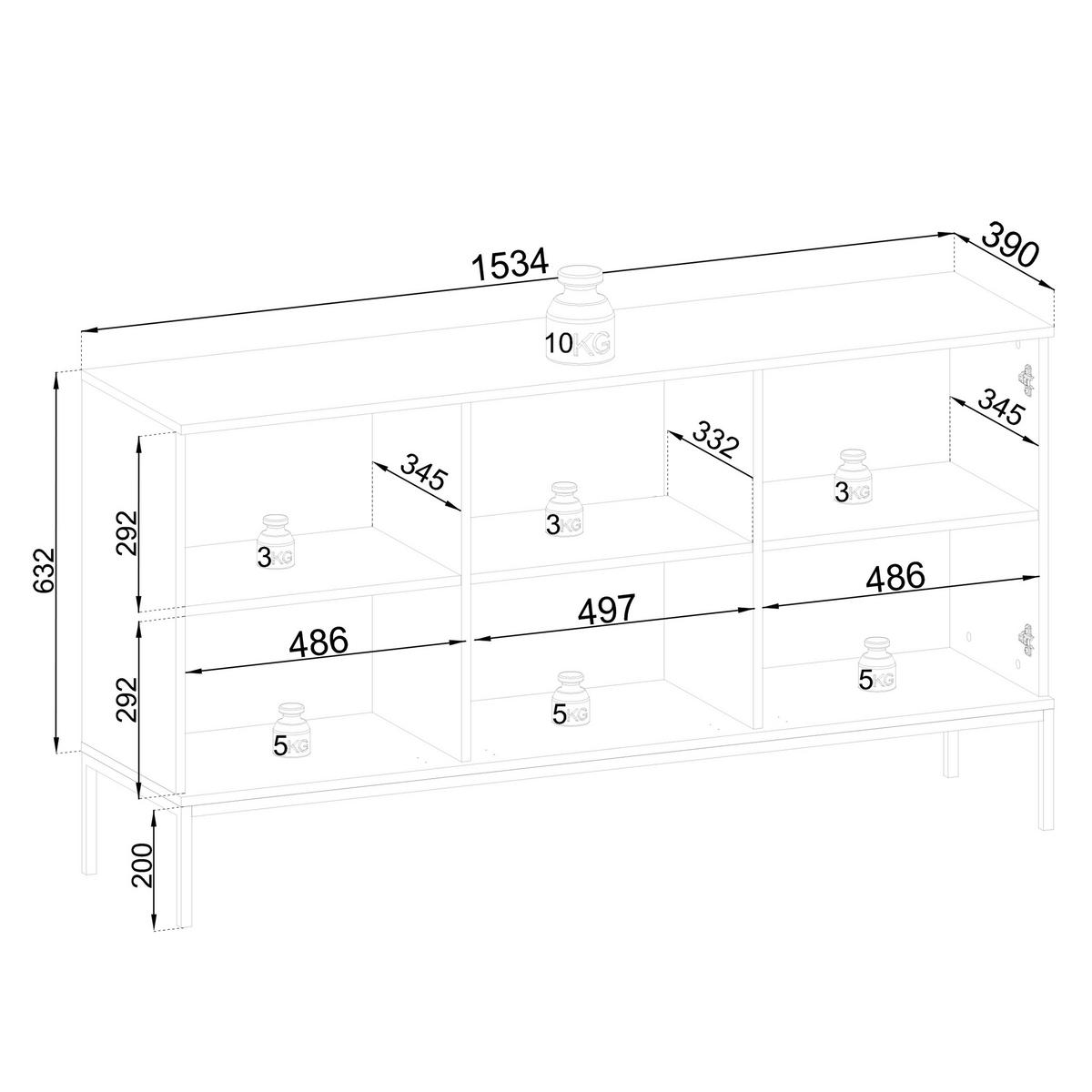 SIDEBOARD SENTIERO 154/83/39 cm mit LED 3 Türen Kaschmir - Kaschmir, Holzwerkstoff (154/83/39cm) - MASSENO