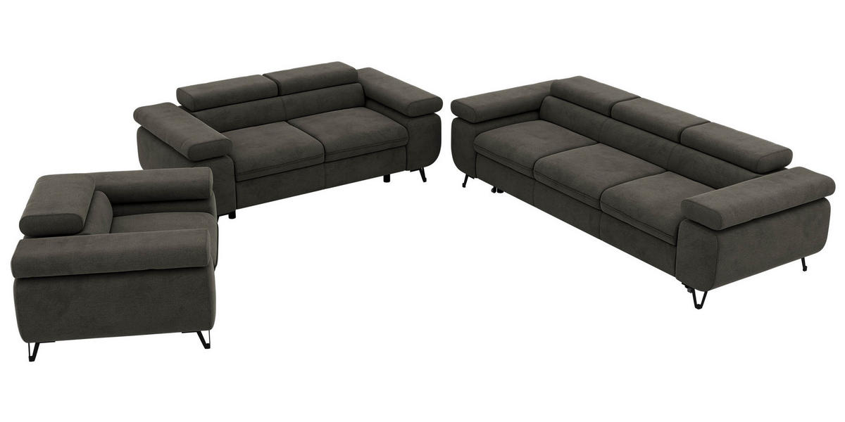 SEDACIA ZOSTAVA PETERS 1+2+3 - Tmavosivá Samet - čierna/tmavosivá, kov/textil (262/76/99cm) - MKS