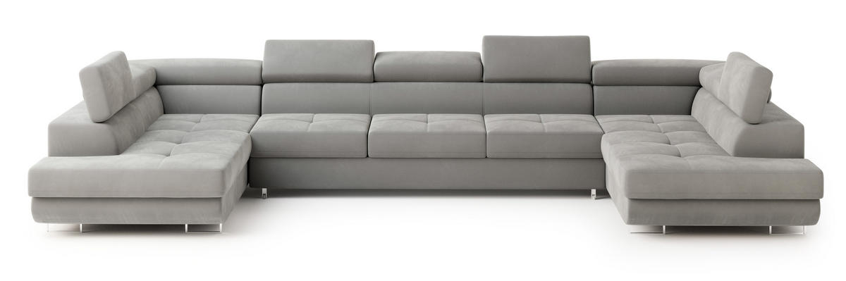 ROHOVÁ SEDAČKA ISOLANO světle šedá - stříbrná/světle šedá, kov/dřevo (408/202cm) - MASSENO