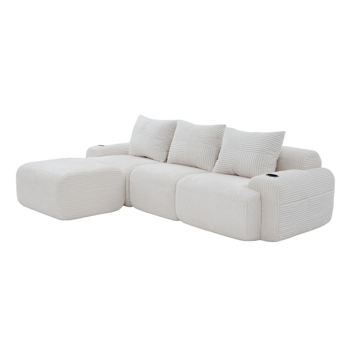 MODULARES 3-Sitzer Sofa Cordstoff mit Getränkehalter und Seitentasche 268/174/80 cm Beige - Beige, Textil (174/268cm) - Redom