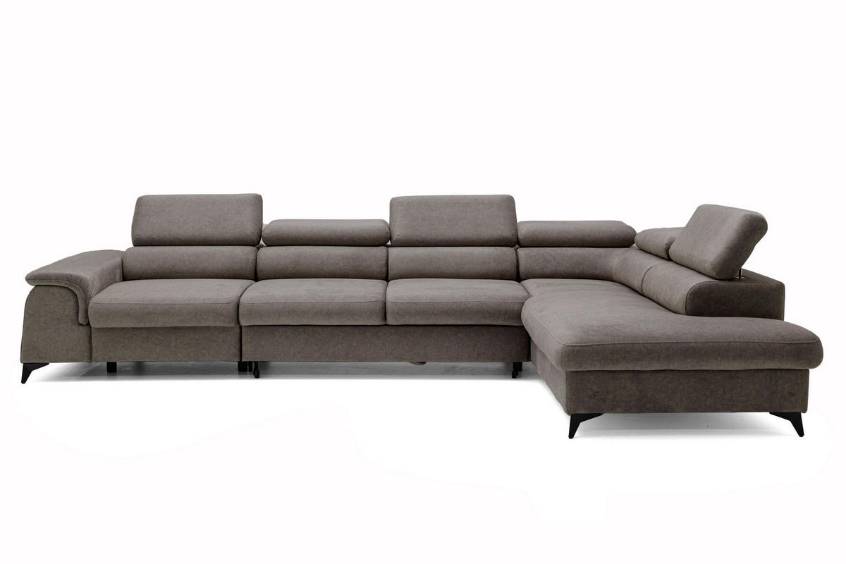 ECKSOFA Plaza Maxi Braun mit Schlaffunktion und Bettkasten 6x verstellbare Kopfstützen - Braun, Textil (203/350cm) - Muffo