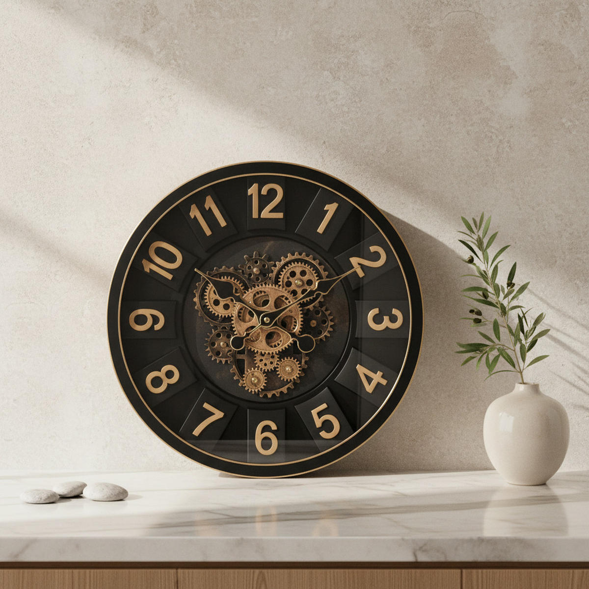 WANDUHR Ramsey Schwarz 40/7/40 cm Kunstoff - Schwarz, Kunststoff (40/40/7cm) - Mondex