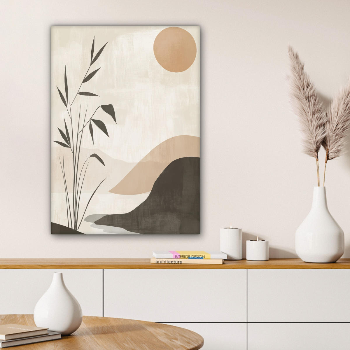 LEINWANDBILD Japandi - Landschaft - Beige 60x80 cm - Cognac, Textil (60/80cm) - MuchoWow