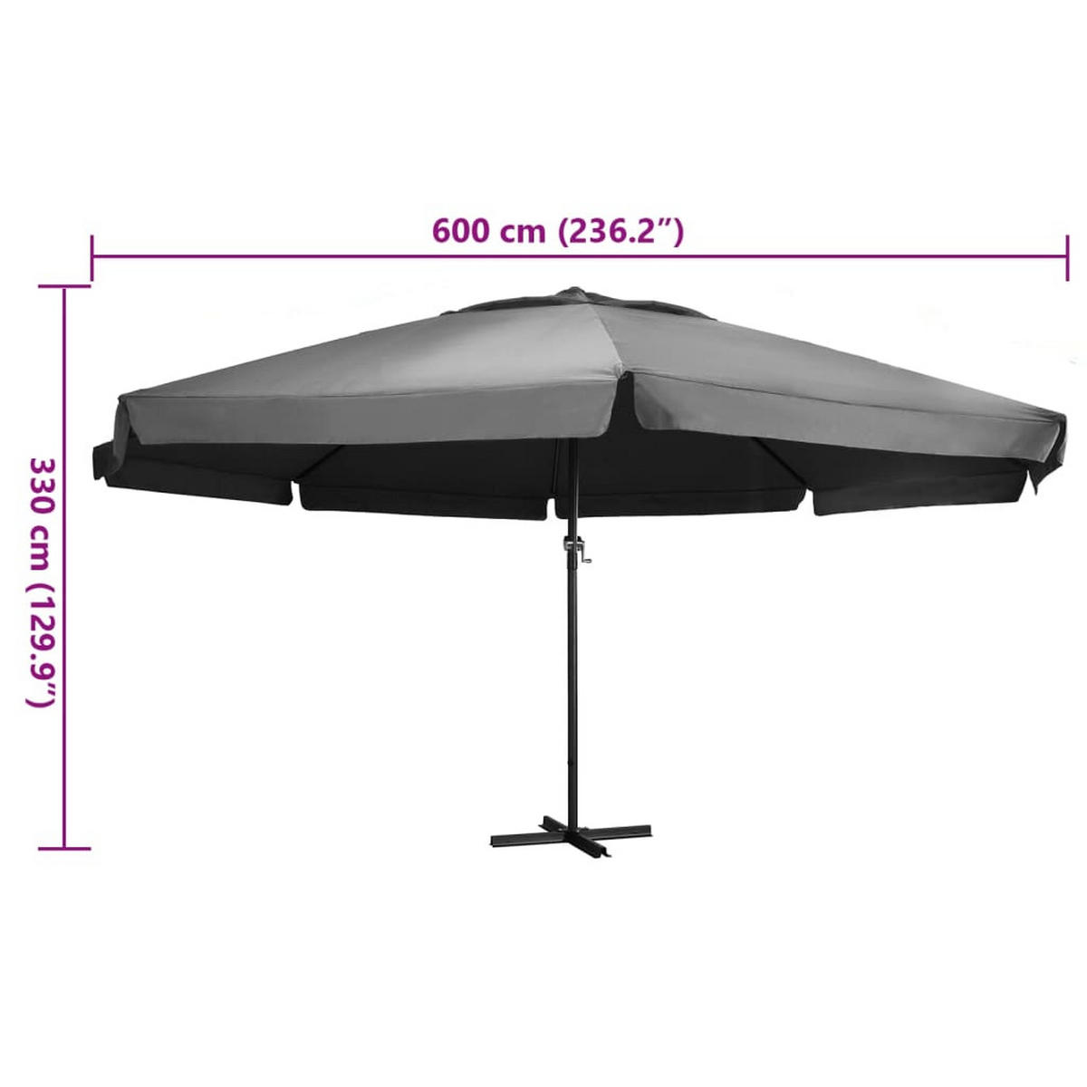 SONNENSCHIRM Mit Aluminium-Mast 600 Cm Anthrazit - Anthrazit, Textil (600/600cm) - vidaXL