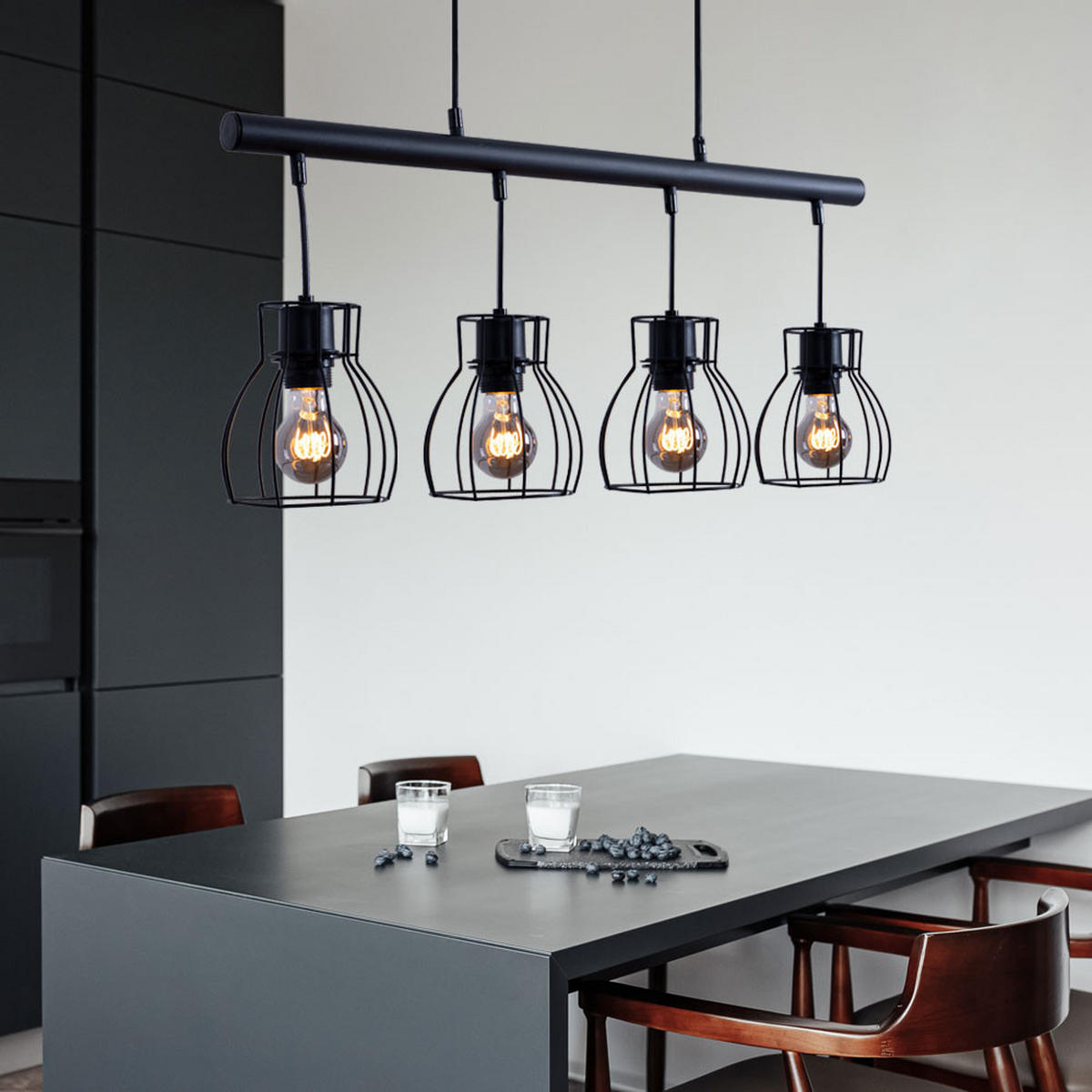 LED HÄNGELEUCHTE Käfig Design Schwarz - Schwarz, Metall (77/14/120cm)