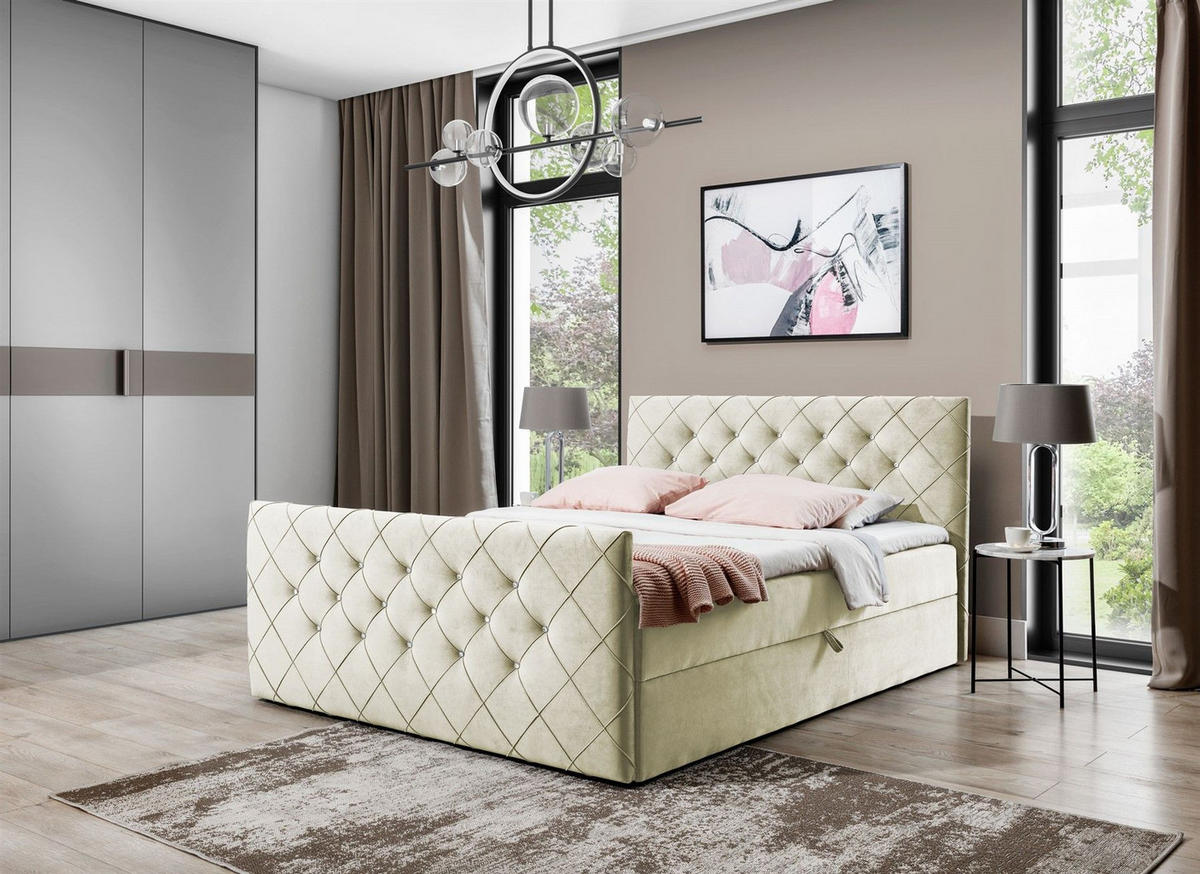 BOXBETT Eivor In Magic Velvet - Creme, Holzwerkstoff/Textil (180/200cm) - Fun Möbel