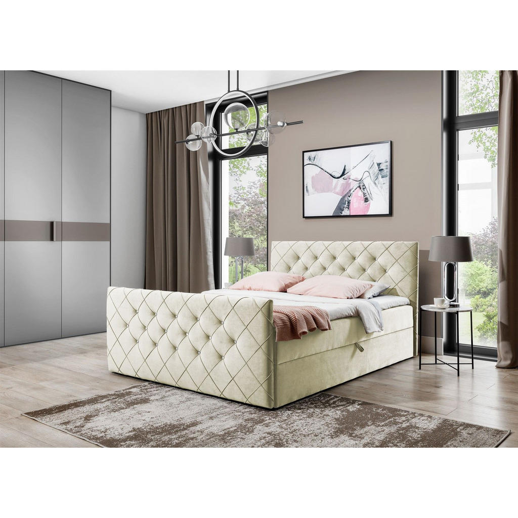 Thumbnail - Fun Möbel Boxbett, Creme, Textil, 160x220 cm, Schlafzimmer, Betten, Boxspringbetten