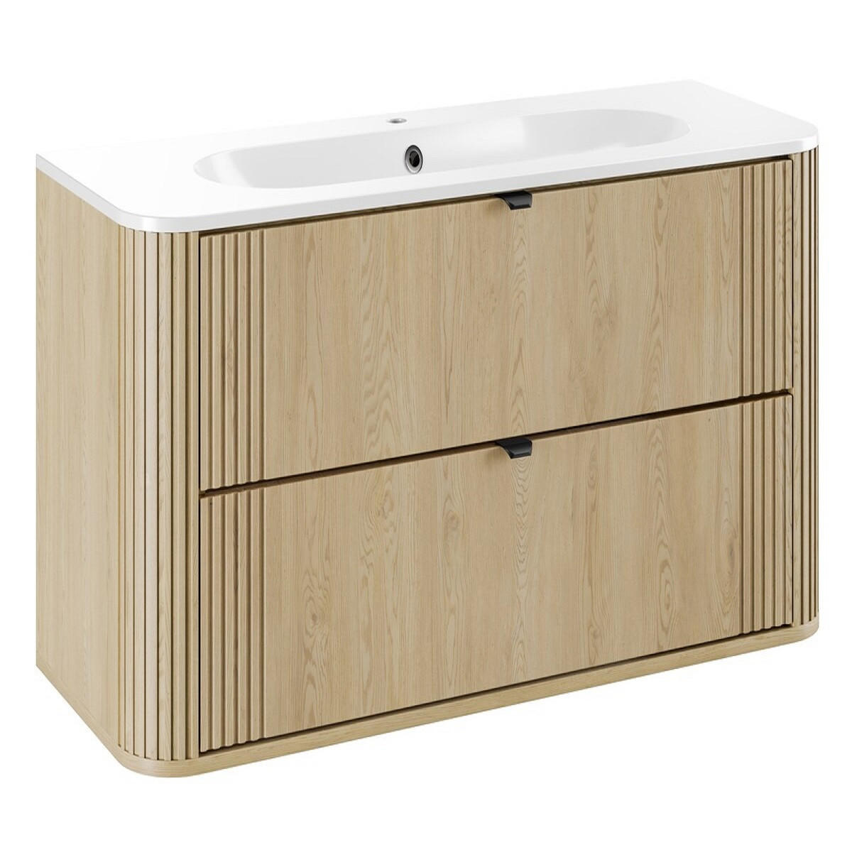 WASCHTISCHKOMBI 120 cm 2 Teile - Ovalia Cremona O BM406 in Cremona-Eiche - Eichefarben/Weiß Hochglanz, Holz/Keramik (120/52/46cm)