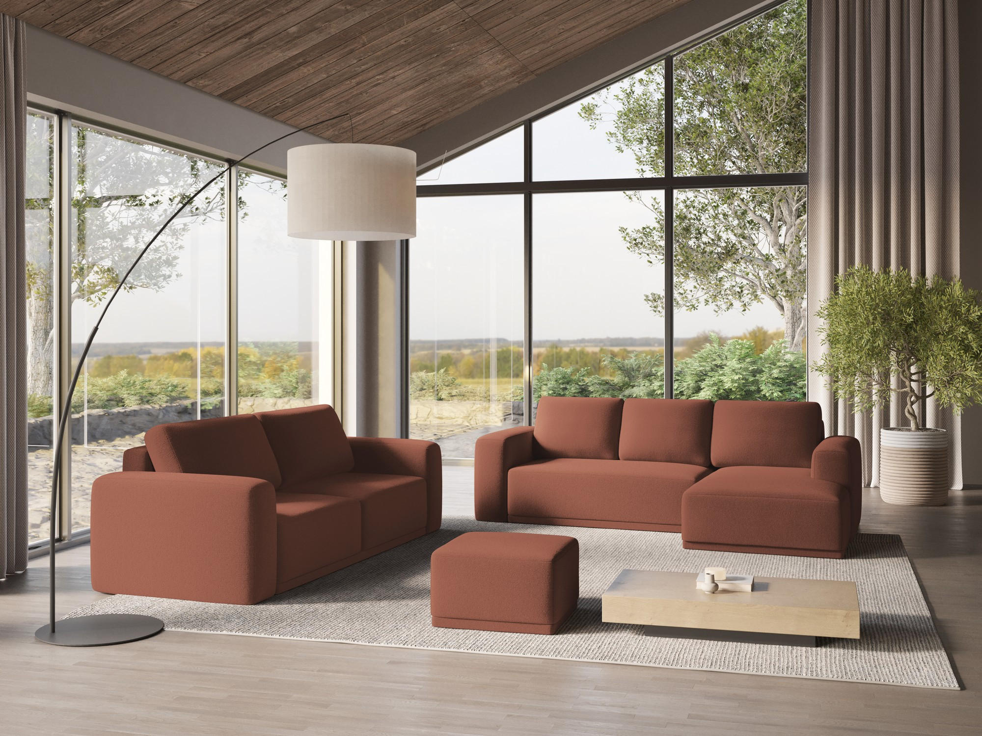 Thumbnail - Makamii Pouf, Hellrosa, Textil, 1-Sitzer, Füllung: Schaumstoff, 65x40x65 cm, Made in EU, Wohnzimmer, Hocker, Sitzhocker
