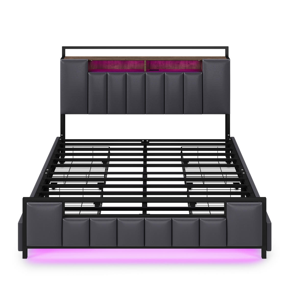 POLSTERBETT 160/200 cm grau mit LED-Beleuchtung und USB-Anschluss - Grau, Textil (160/200cm) - OKWISH