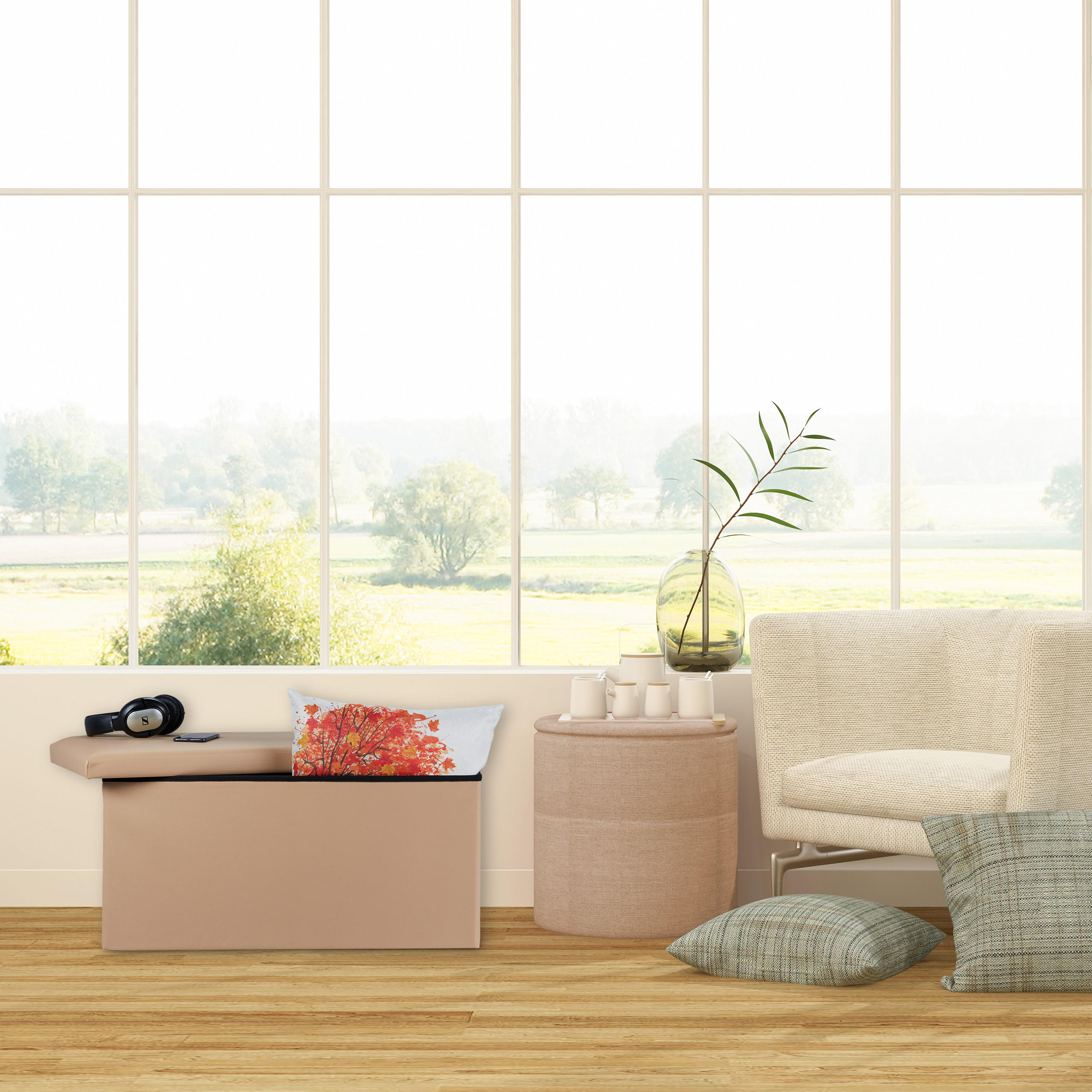 SITZBANK - Beige, Holzwerkstoff/Kunststoff (76.5/37.5/38.5cm) - Relaxdays