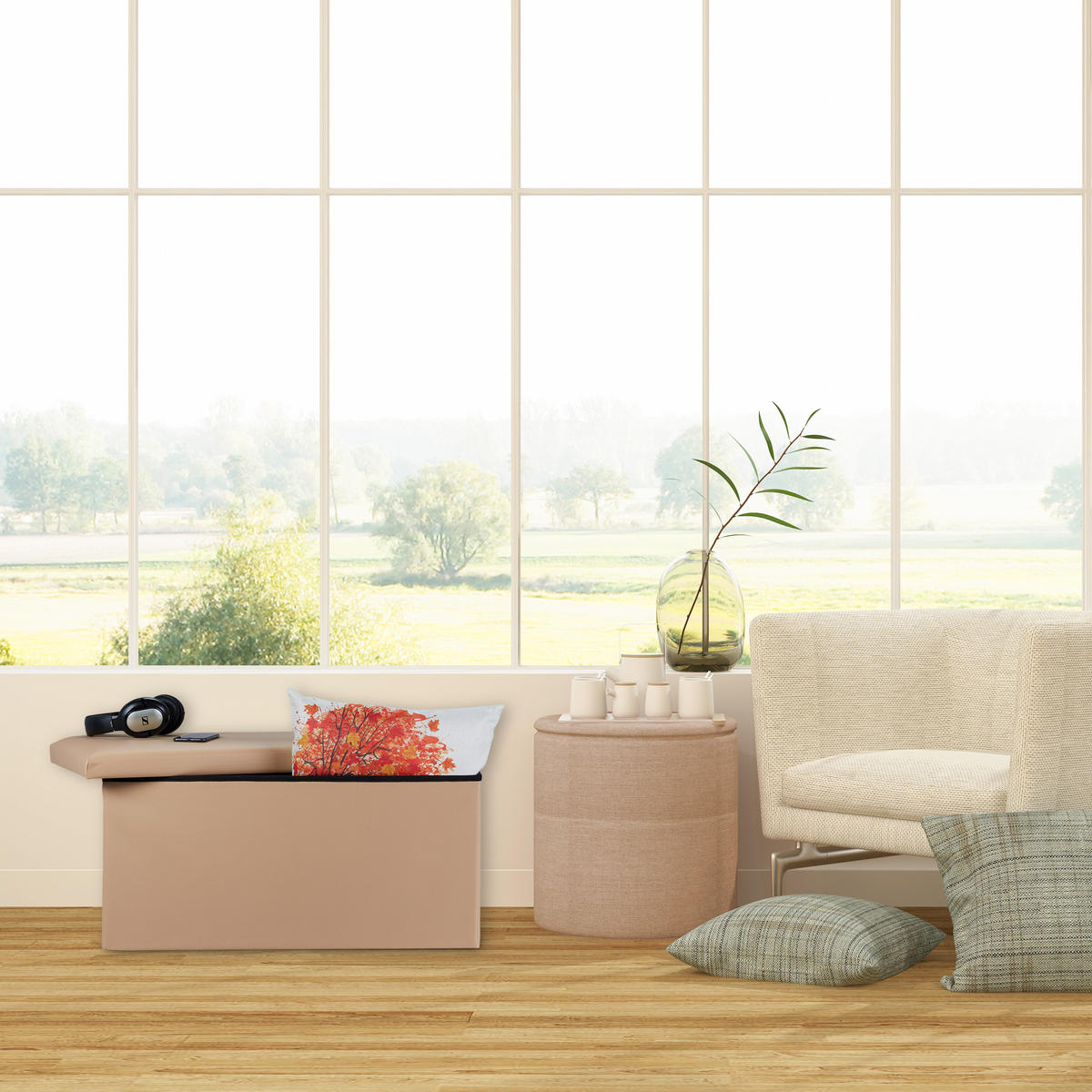 SITZBANK - Beige, Holzwerkstoff/Kunststoff (76.5/37.5/38.5cm) - Relaxdays