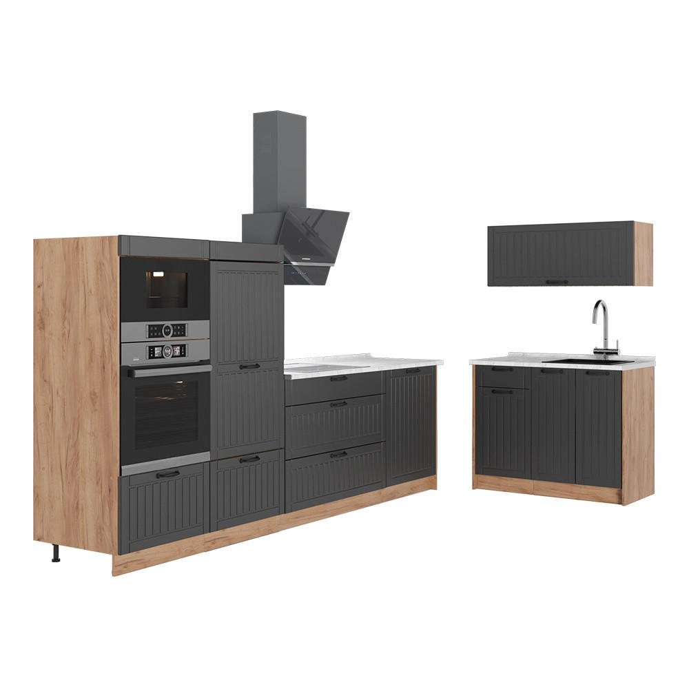 KUCHYŇA Fame-Line, Tmavo-sivá/Dub Goldkraft, 380 cm, AP Marble - dub medový/tmavosivá, kompozitné drevo (380/153.6/60cm) - Vicco