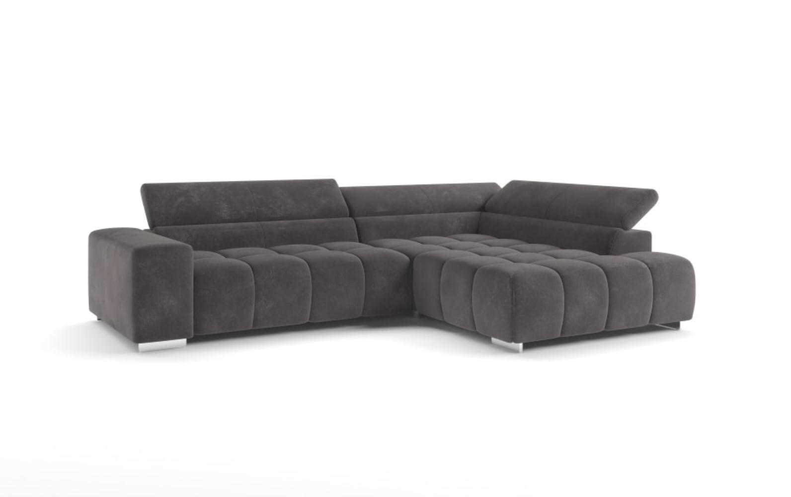 ECKSOFA mit verstellbaren Kopflehnen, Nosagfederung - Chromfarben/Dunkelgrau, Textil/Metall (225/310cm) - Cotta