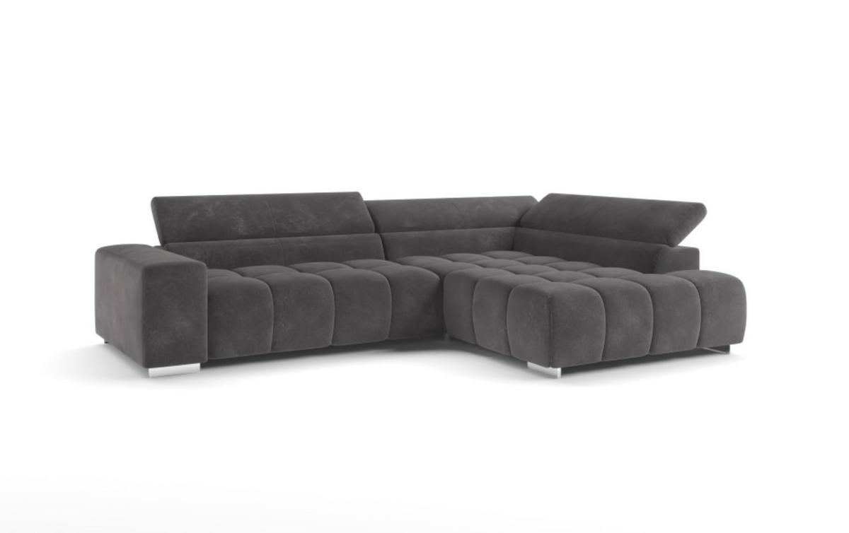 ECKSOFA mit verstellbaren Kopflehnen, Nosagfederung - Chromfarben/Dunkelgrau, Textil/Metall (225/310cm) - Cotta