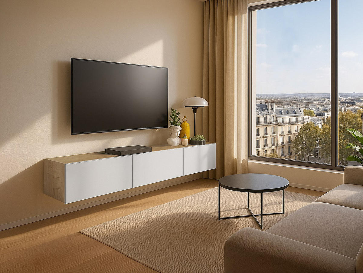 TV-HÄNGESCHRANK - 180cm x 29.5cm - Holzspan - naturfarben hell, weiß - VIKILA - Naturfarben, Holz (180/29.5/29.5cm) - Vente-Unique